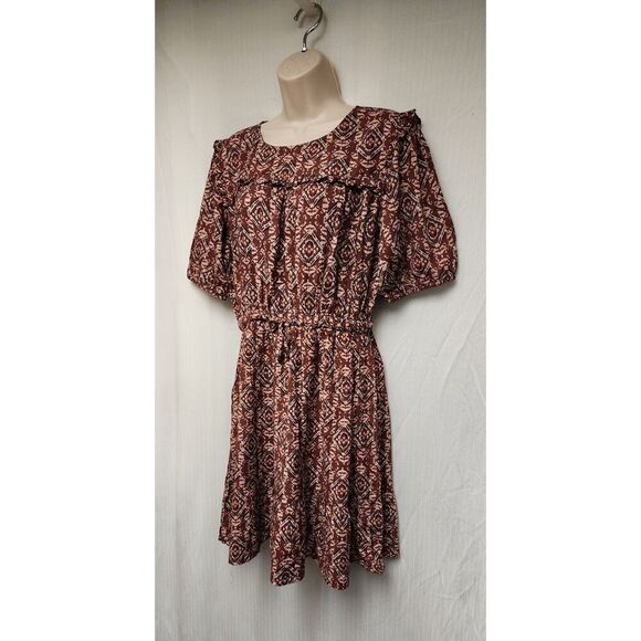 Maurices Women’s Boho Round Neck Layered Red/Cream Mini Dress Size Medium - Picture 3 of 7